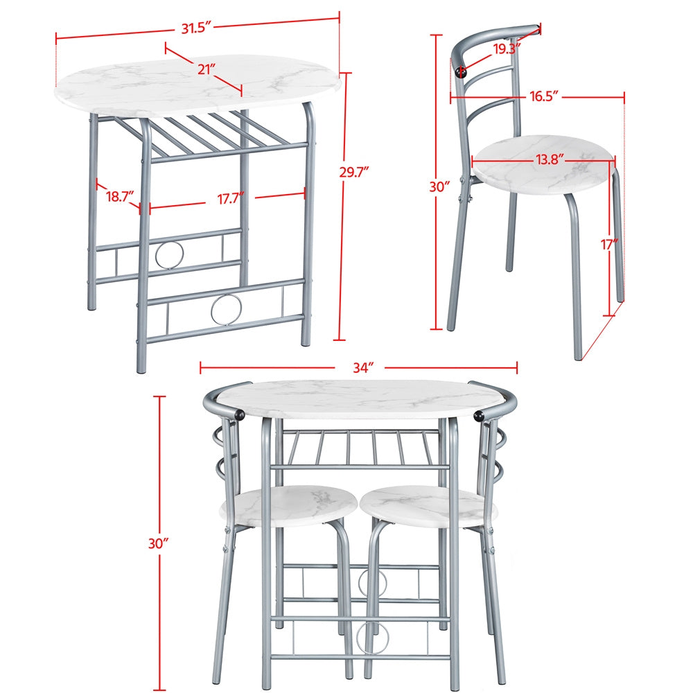 Costoffs 3-Piece Modern Round Dining Table Set for 2 - Breakfast Table Space-Saving Compact Table & 2 Chairs with Steel Legs & Storage Rack for Restaurant/Home/Kitchen