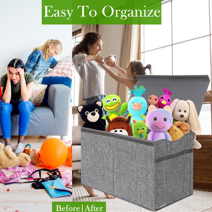 Kids Box Chest - Extra Large Lightweight Collapsible Storage Organizer Boxes Bins Baskets for Children, Boys, Girls, for nursery Room, Playroom, Closet Home Storage Boxes with Big Handles for Nursery, 26.8"X13.8"X16"