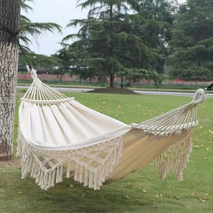 Tusheng Bohemian Style Hammock with Fringe, Blend Fabric, Extra Thick Ropes, 450lb Capacity, Outdoor/Garden/Patio/Wedding Decor, Includes Carry Bag