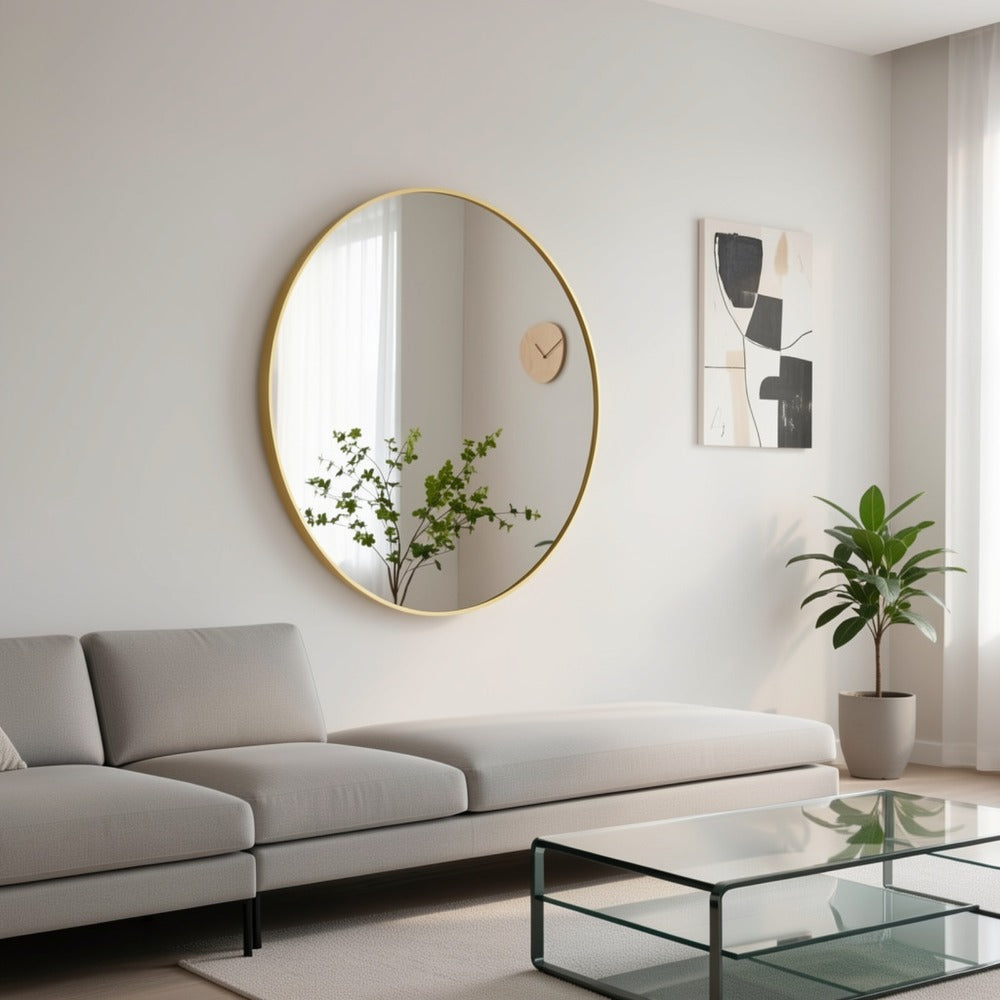Round Metal Wall Mirror Matte Black & Gold Frame, Easy-to-Hang Modern Decorative Mirror for Entryway Bathroom Living Room Dresser Bedroom Wall Decor