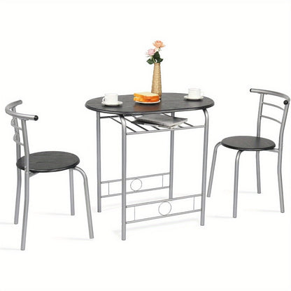 3 Piece Dining Table Set for 2 Small Kitchen Table and 2 Chairs with Wine Rack Metal Frame for Dining Room Apartment Living Room Small Space