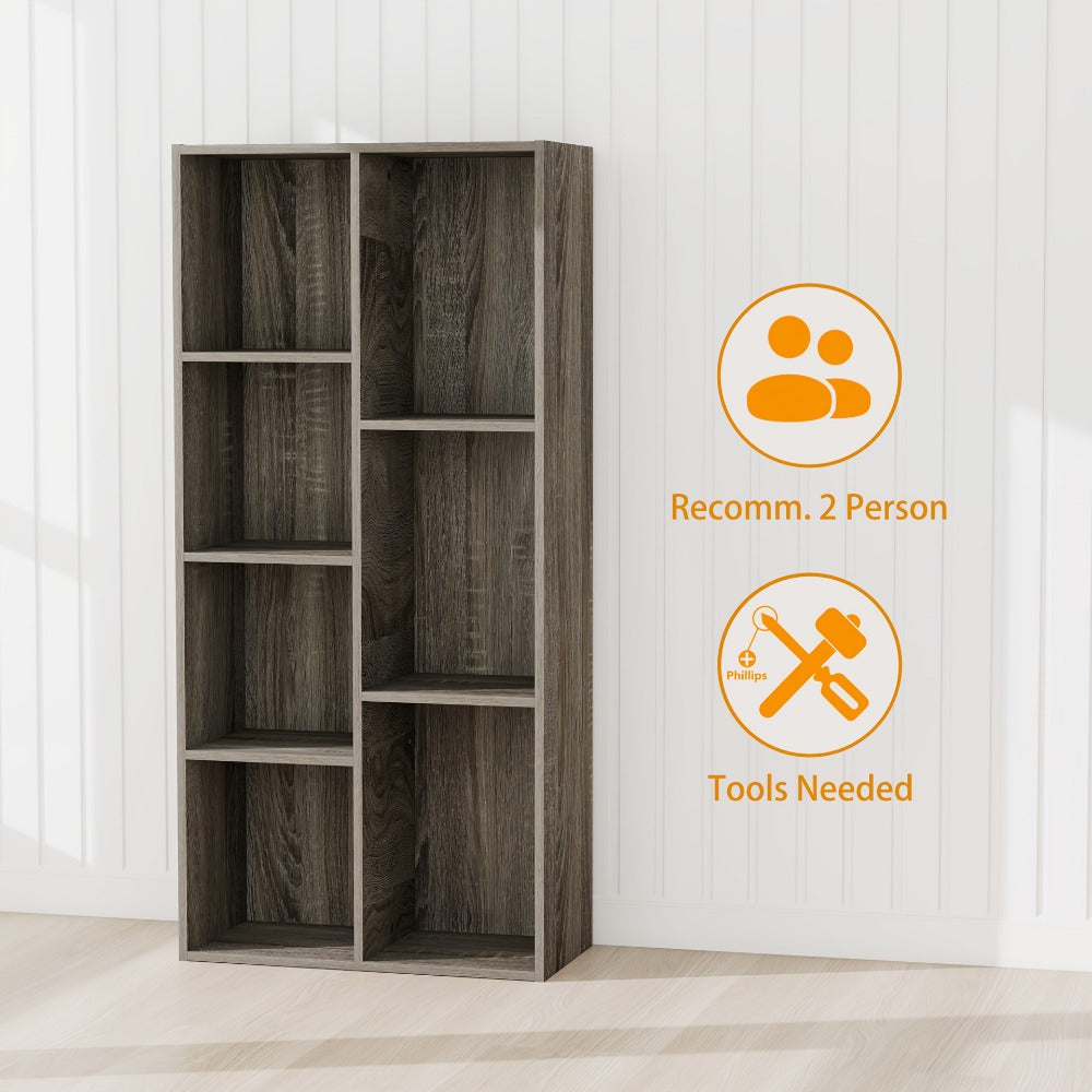 7-Cube Bookcase Storage Organizer with Open Shelves – Engineered Wood Cube Shelf Unit for Living Room, Bedroom, Home Office & Kids Room, White, Grey, White/Pink