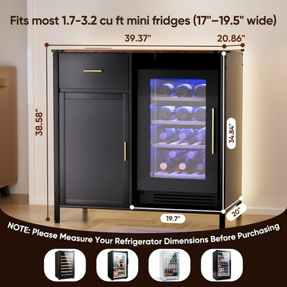 Black Coffee Bar Cabinet with Mini Fridge Compartment & 9-Bottle Wine Rack - Modern Buffet Sideboard for Home Bar, Kitchen & Living Room Storage