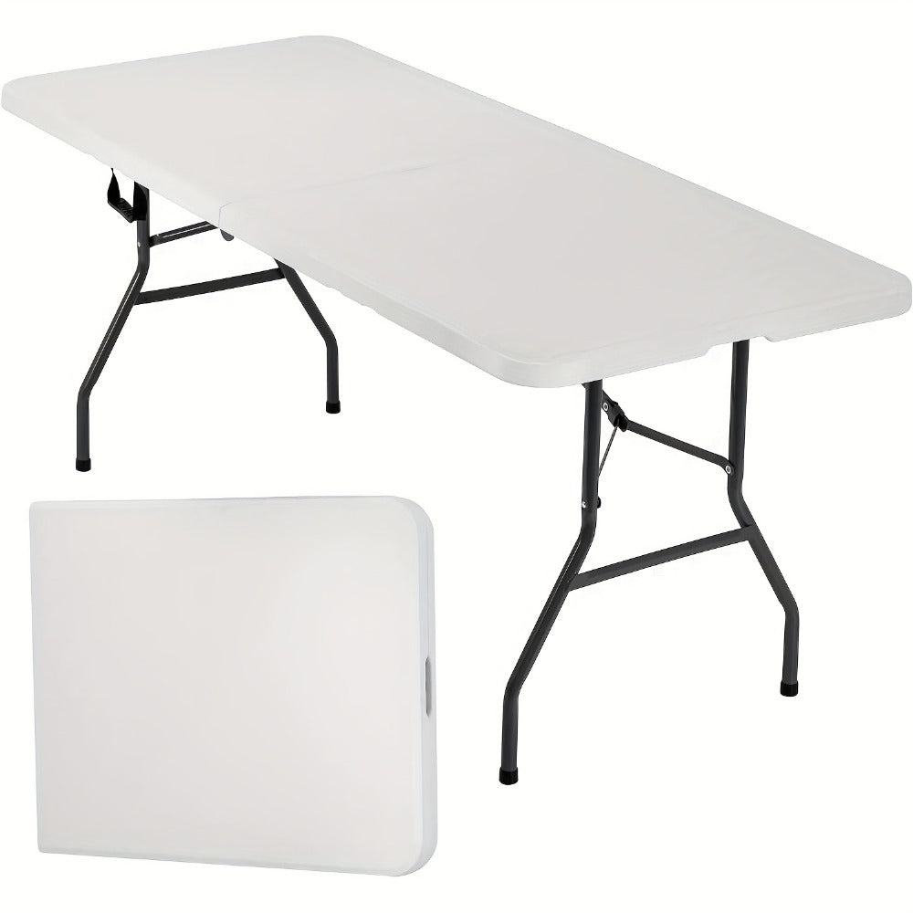Heavy Duty Folding Table 4ft 6ft with 1.5" Thick HDPE Tabletop & Carrying Handle, White Portable Fold-Flat Table for Camping Picnic Party Trade Show Vendor Booth Indoor Outdoor Events