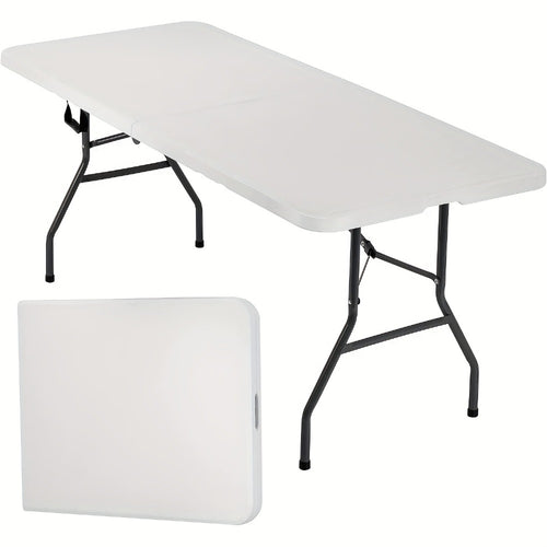 Heavy Duty Folding Table 4ft 6ft with 1.5" Thick HDPE Tabletop & Carrying Handle, White Portable Fold-Flat Table for Camping Picnic Party Trade Show Vendor Booth Indoor Outdoor Events