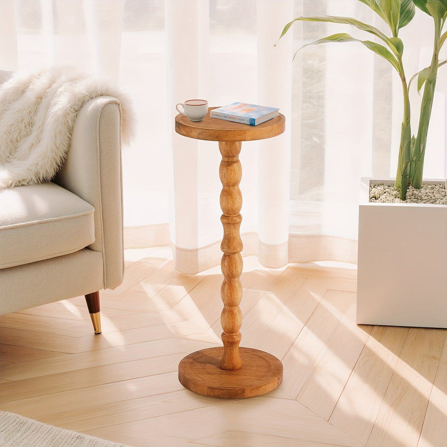 Coffee Table, Small Side Table with Solid Wood Legs, Small Space Modern Accent Table for Plant Display, Plant Stand, Bedroom And Living Room And Office Essential