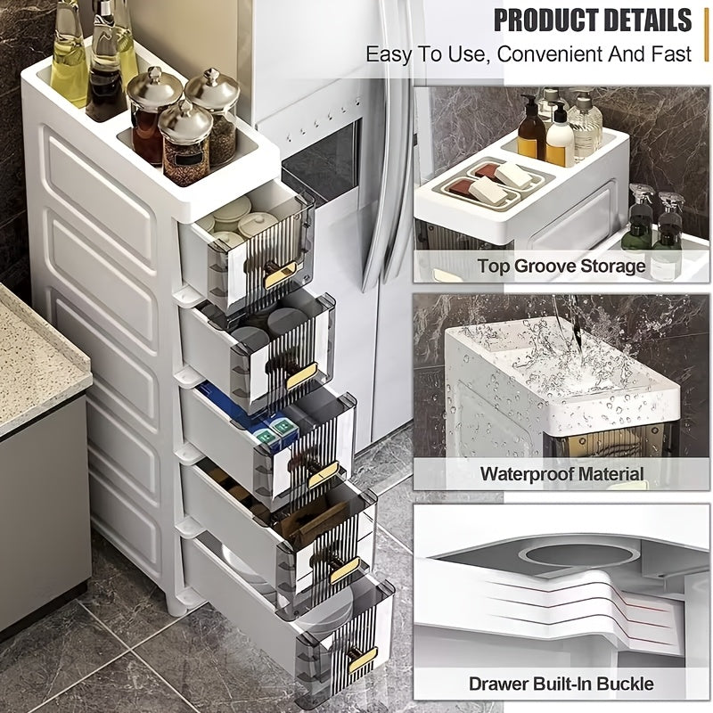 Luxury Slim Storage Cabinet with Drawers - Durable & Waterproof PP Material, Multi-Functional Storage Box, Suitable for Bathroom, Kitchen, Personal Care Product Dispensing And More, Ideal for Small Spaces, Storage Drawer Unit