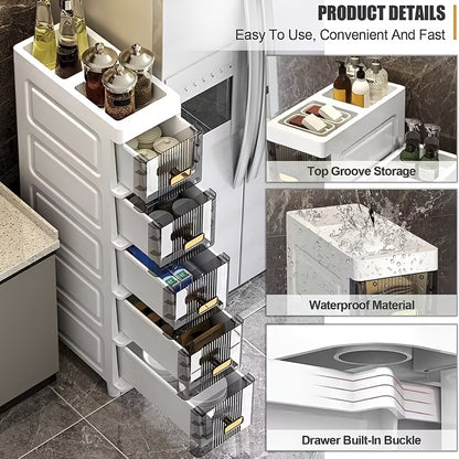 Luxury Slim Storage Cabinet with Drawers - Durable & Waterproof PP Material, Multi-Functional Storage Box, Suitable for Bathroom, Kitchen, Personal Care Product Dispensing And More, Ideal for Small Spaces, Storage Drawer Unit