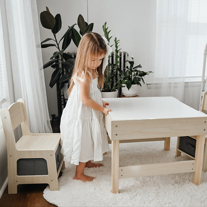 3-In-1 Table And Chair Set, Kids Table And Chairs Ages 3-7 with Versatile Tabletop And Storage Drawer, Kids Sensory Table for Home, Nursery And Playroom. Premium Gift for Boys And Girls