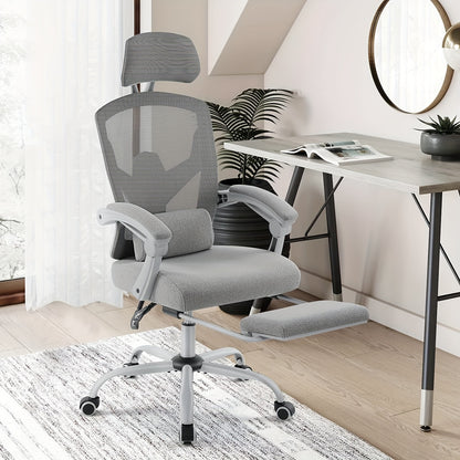 Ergonomic Office Chair With Footrest, Computer Desk Chair For Adults, High Back Mesh Rolling Swivel Reclining Chairs With Wheels Headrest Armrest