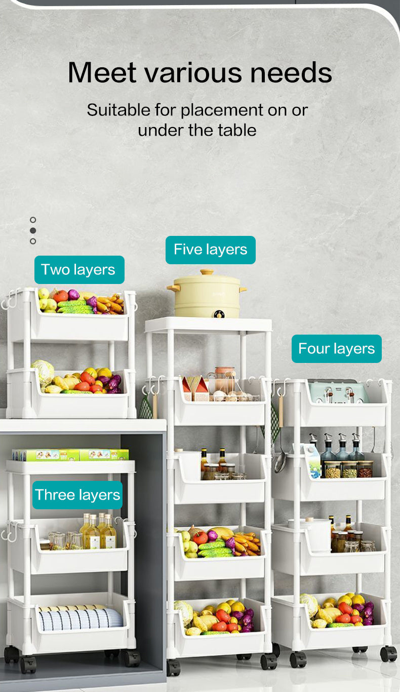 Rolling Cart Organizer, Kitchen Storage Shelf with Lockable Wheels, for Living Room Office Bathroom Garage Narrow Spaces