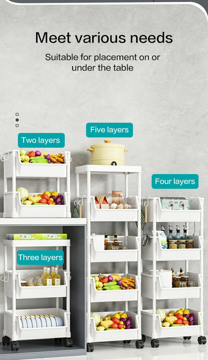 Rolling Cart Organizer, Kitchen Storage Shelf with Lockable Wheels, for Living Room Office Bathroom Garage Narrow Spaces