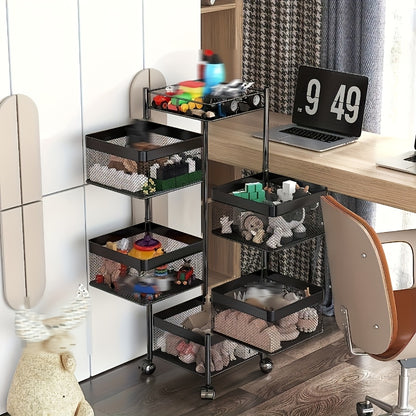 Five Layer Rotating Storage Rack, Metal Fruit And Vegetable Storage Basket, Multi-layer Vegetable Rack, Wheeled Storage Cart, Kitchen Bathroom Floor Standing Basket, Square, Suitable for Kitchen, Bathroom, And Garage Storage., Utility Shelves