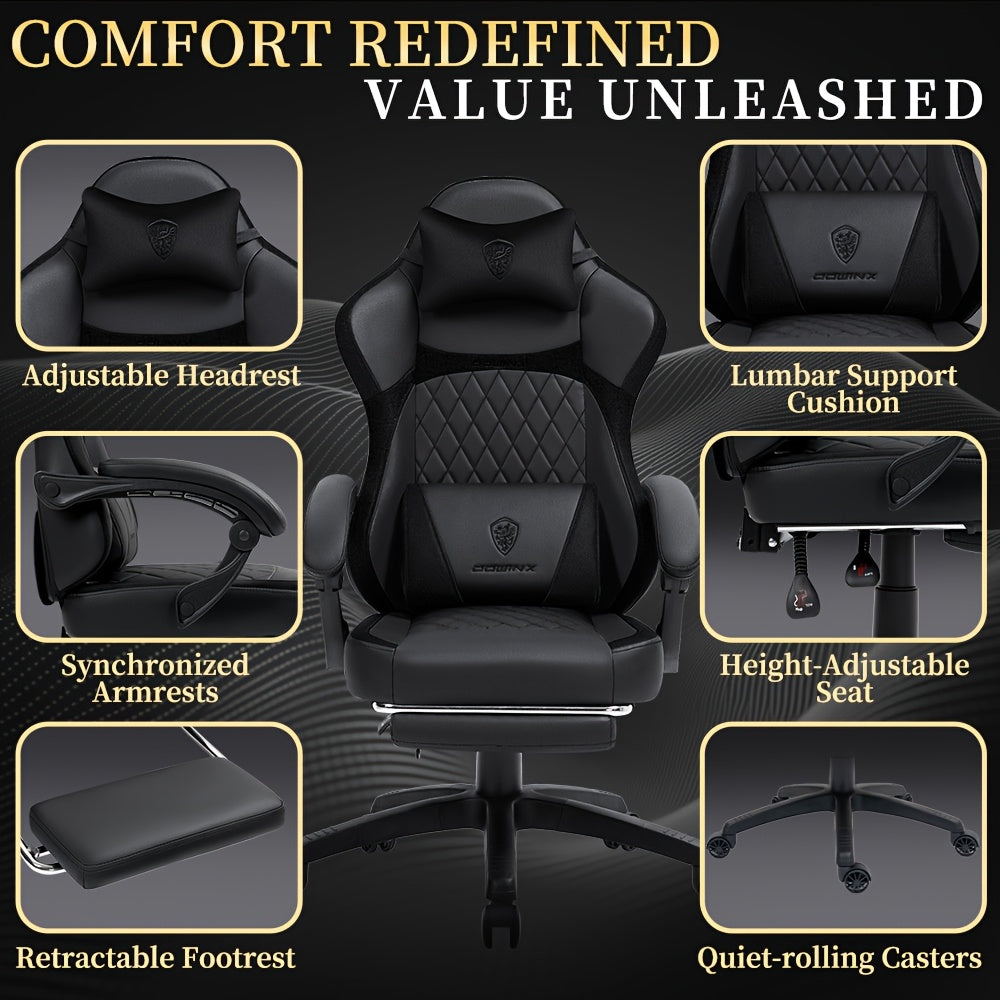 Ergonomic Gaming Chair with Pocketed Spring Cushion And Massage Lumbar Support - High Back Office Chair with Adjustable Footrest, 300LBS Load Capacity, Premium Black Adult PU for Ultimate Comfort!
