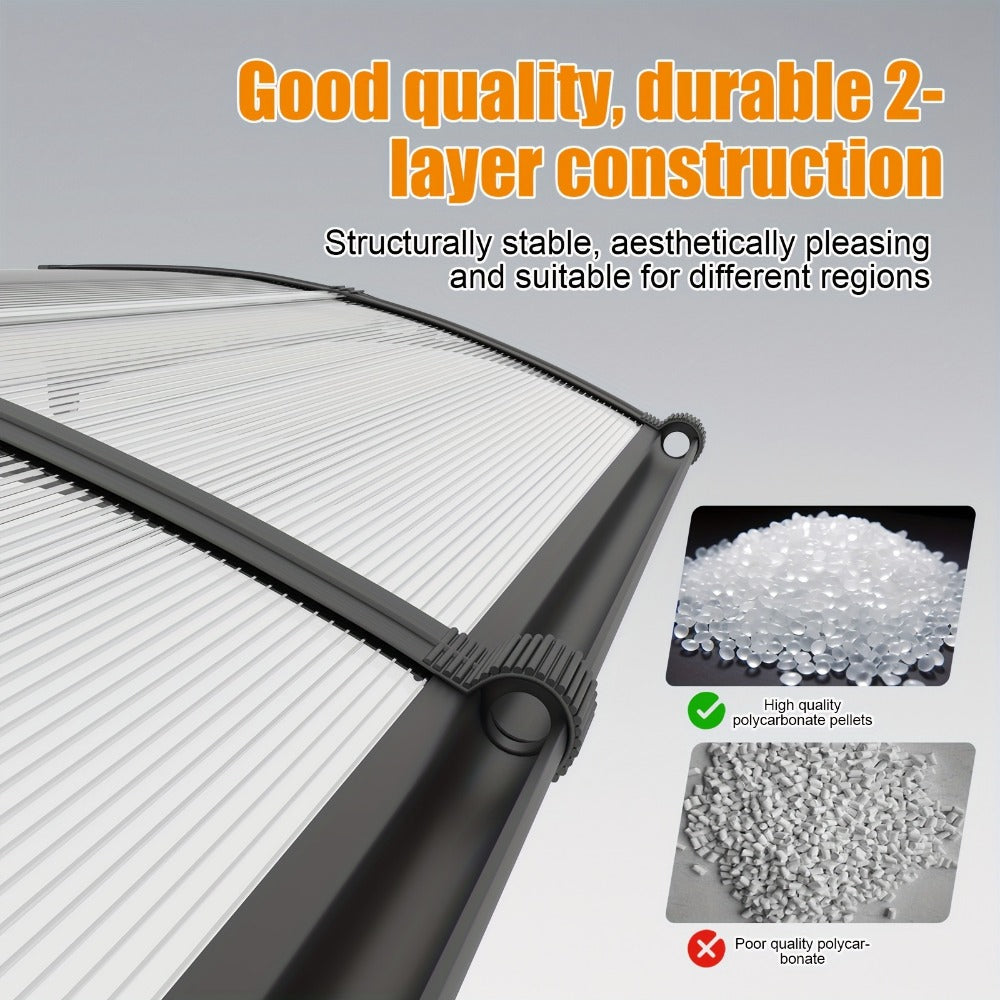 Polycarbonate Window Awning with Large Gutter – UPF50+ Rain, Sun & UV Protection Canopy for Windows, Doors & Garage – Transparent & Grey Panels, ABS Brackets, 9 Sizes (32"-40" Wide)