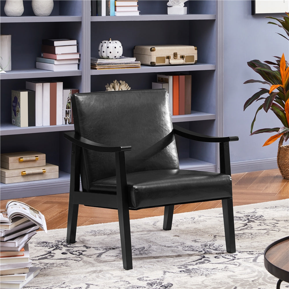 Costoffs Modern Armchair with Solid Wood Legs, Upholstered Accent Chair for Bedroom/Living Room/Guestroom, Available in Faux Leather or Boucle Fabric