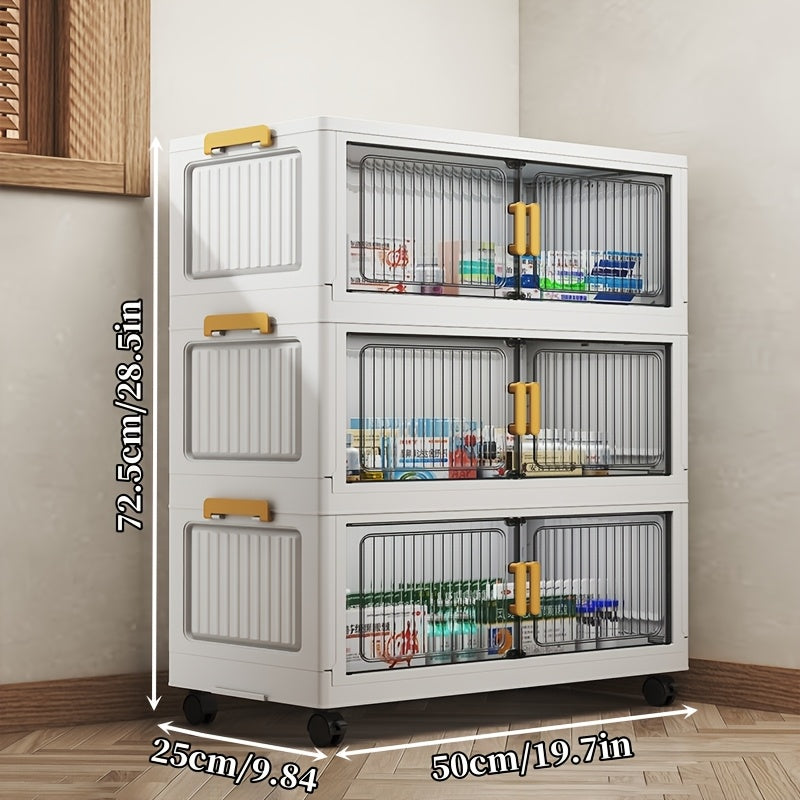 50CM-19.7" Large Capacity Foldable Medicine Cabinets with Lid, 3/4/5/6 Tier Stackable Medicine Box/Organizer with Casters, Multi-Purpose Cube Storage, Toilet Paper Storage Container, for Home, Office, Dorm Organization & Storage (Transparent)