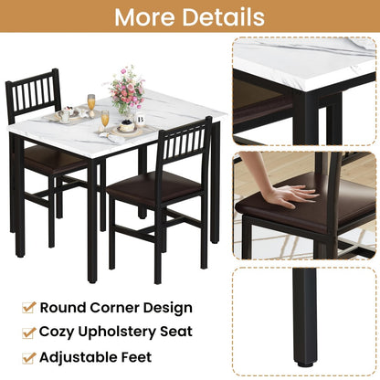 3-Piece Small Space Dining Table & Chair Set with Ladder Back Chairs – Compact Kitchen Table Set for Living Room, Bedroom & Apartment