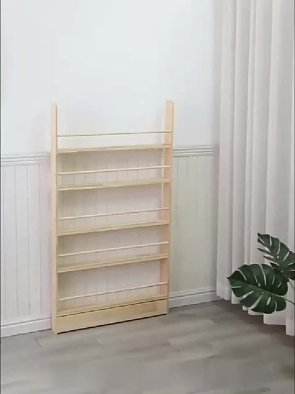 2/3/4/5/6-Tier Solid Wood Bookshelf, 0 Formaldehyde, Over-the-Door Bookshelf, Ultra-Thin Narrow Design, Wall-Mounted Storage Shelf for Living Room, Study, Bedroom, Space-Saving
