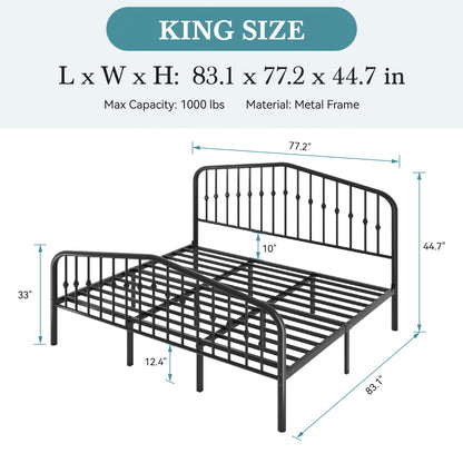 HOOMIC Queen Size Heavy-Duty Victorian Bed Frame - 14'' Wrought Iron Platform Bed with Victorian Headboard & Footboard, No Box Spring Needed, Assembly, Sturdy Metal Frame Suitable for Queen Size