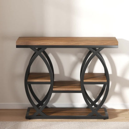 Console Table 39 Inch with 4-Tier Storage Shelves, Narrow Entryway Sofa Table Wood & Metal Frame for Hallway, Living Room & Small Spaces