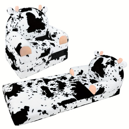 Kids Chair Plush with Removable Cover, Kids Sofa to Lounger, Kids Couch for Kids Over 18 Months, Toddler Recliners for Kids (Cow)
