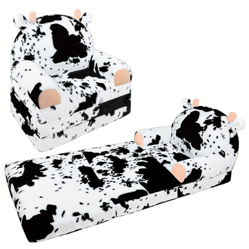 Kids Chair Plush with Removable Cover, Kids Sofa to Lounger, Kids Couch for Kids Over 18 Months, Toddler Recliners for Kids (Cow)