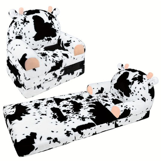 Kids Chair Plush with Removable Cover, Kids Sofa to Lounger, Kids Couch for Kids Over 18 Months, Toddler Recliners for Kids (Cow)