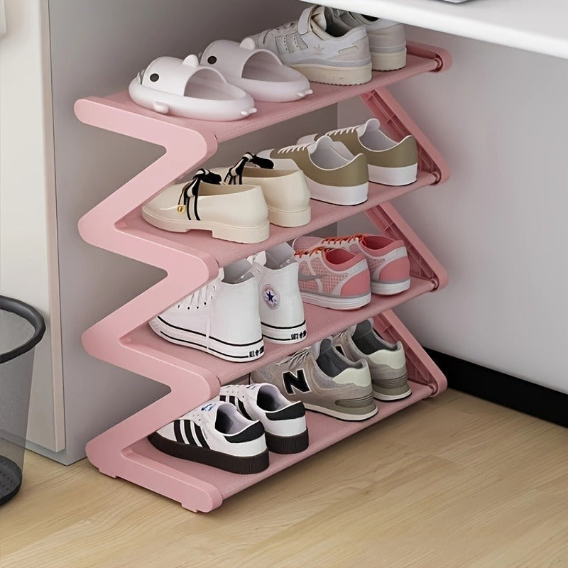 1pc Plastic Material Large-Capacity Z Design Non-Woven Shoe Rack, Easy to Install And Foldable, Strong Load-Bearing Capacity, Foyer Shoe Rack, Suitable for Shoe Storage And Finishing at The Door of The Family, Saving Space