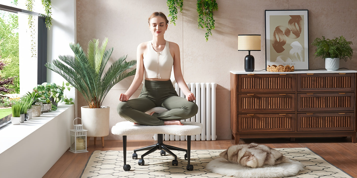 Cross Legged Chair - Meditation Chair With Wheels, ADHD Chair, Height Adjustable Seat, Adjustable Stool, Ergonomic Back Support, Flexible Design, Velvet And Faux Leather Black, Perfect Christmas Gift For Fidgety Sitters And Yoga Lover