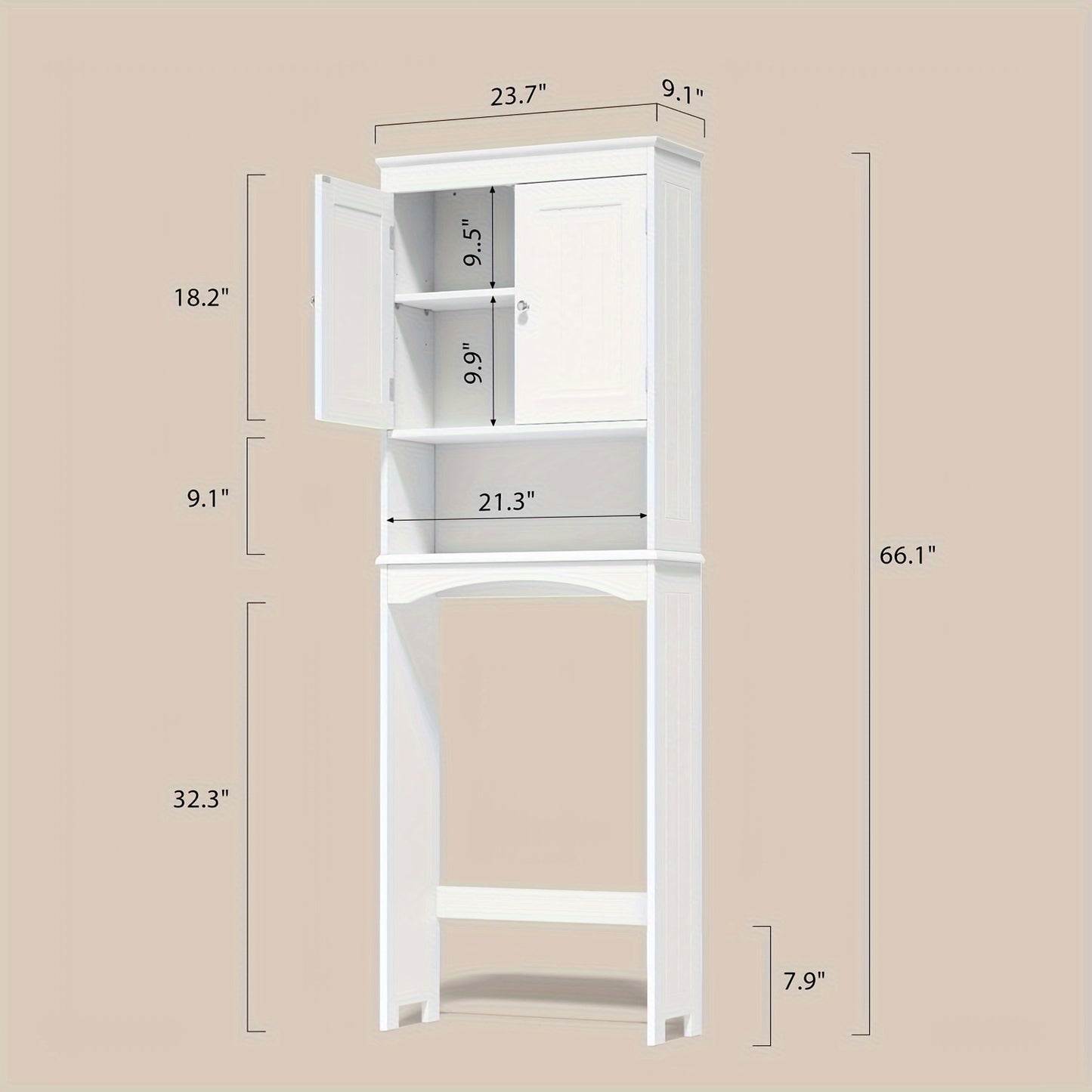 Bathroom Space-Saver, Over The Toilet Storage Cabinet with Adjustable Shelf, Double Door Or No Door Design And Open Shelf, Tall Free-Standing Wooden Storage Lockers, Storage And Organization, Enhances Space Above The Toilet