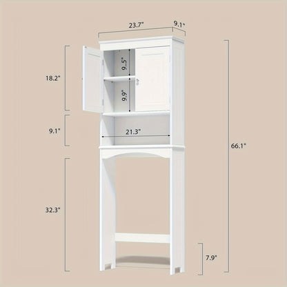 Bathroom Space-Saver, Over The Toilet Storage Cabinet with Adjustable Shelf, Double Door Or No Door Design And Open Shelf, Tall Free-Standing Wooden Storage Lockers, Storage And Organization, Enhances Space Above The Toilet