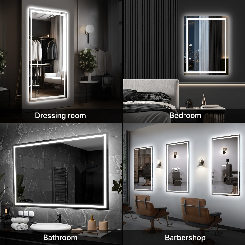 LED Bathroom Mirror 24x36 Inch with Front & Backlight Anti-Fog Dimmable, 3 Color Temperatures Memory Function Shatter-Proof Tempered Glass Vanity Wall Mirror Horizontal Vertical