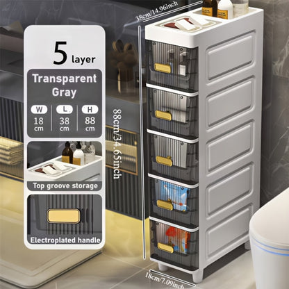 Slim Storage Cabinet with Drawers, Waterproof PP Material, 3 4 5 6 Layer Drawer Unit for Bathroom Kitchen Bedroom Small Spaces Organization