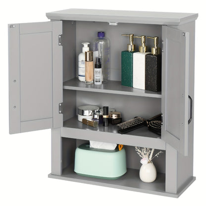 Over The Toilet Bathroom Cabinet with 2 Doors & Adjustable Shelf, Wall Mounted MDF Medicine Storage Organizer for Small Bathrooms, Toilet Paper & Medicines