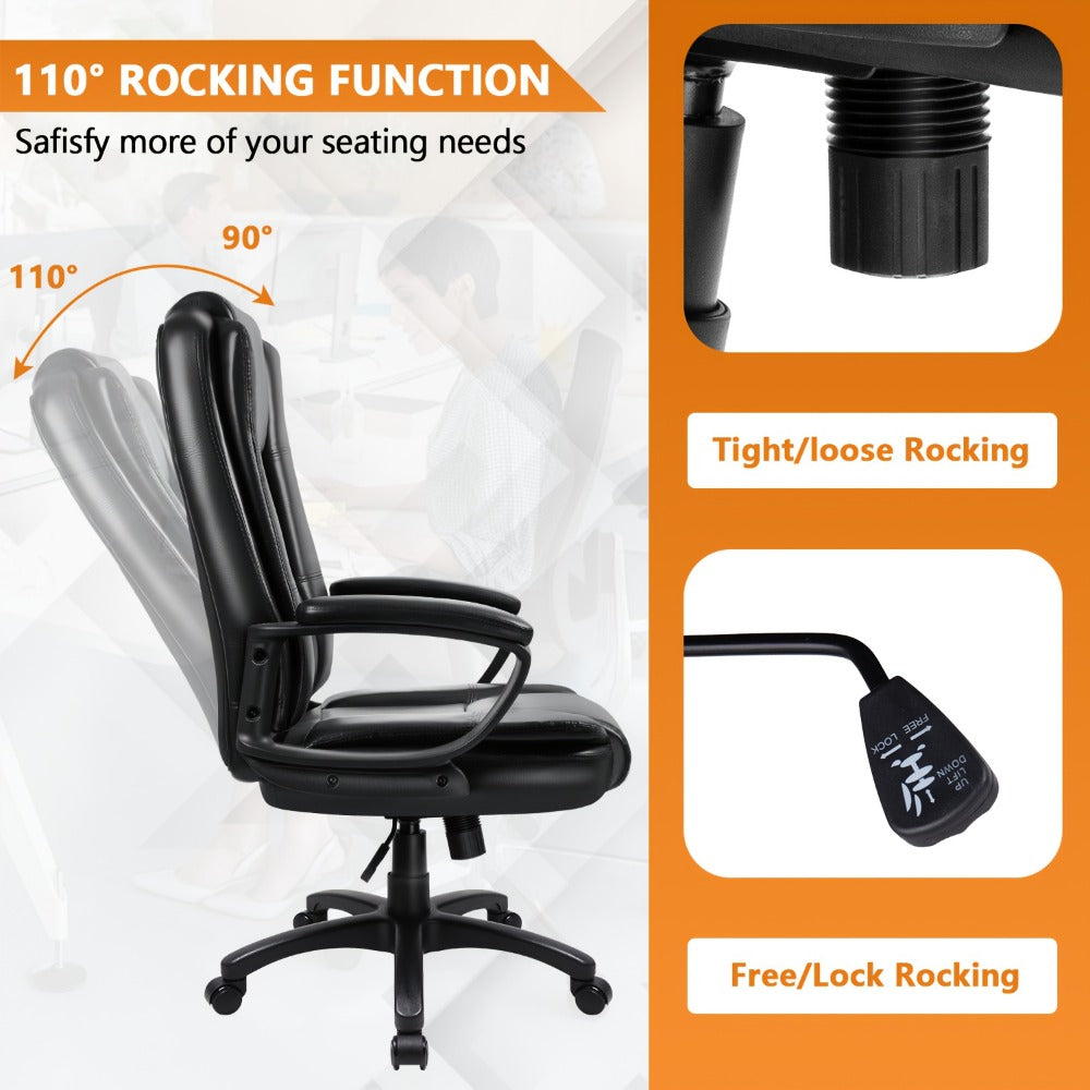 Big & Tall Executive Office Chair 400 lbs – Ergonomic PU Leather High Back Chair with Adjustable Armrests & Lumbar Support, Long Sitting Comfort, Home Office & Computer Desk, Brown Grey White