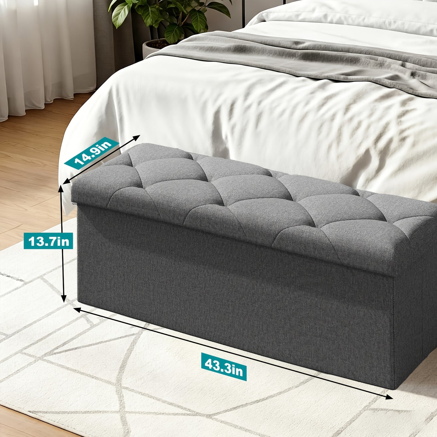 43-Inch Storage Pull-out Ottoman Bench with Hidden Compartment - Heavy-Duty Folding Stool, Soft Synthetic Leather Upholstery, Space-Saving Multi-Functional Footrest for Living Room, Bedroom, Office - 880 Weight Capacity