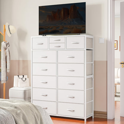 [Fabric Dresser For Bedroom] Pink/NeutralGrey/White/ Rustic Brown/Black Dresser, Tall Dresser, Large Bedroom Dressers & Chests Of Drawers With Sturdy Metal Frame And Wooden Top, Fabric Dresser For Bedroom, Closet, Living Room, Hallway