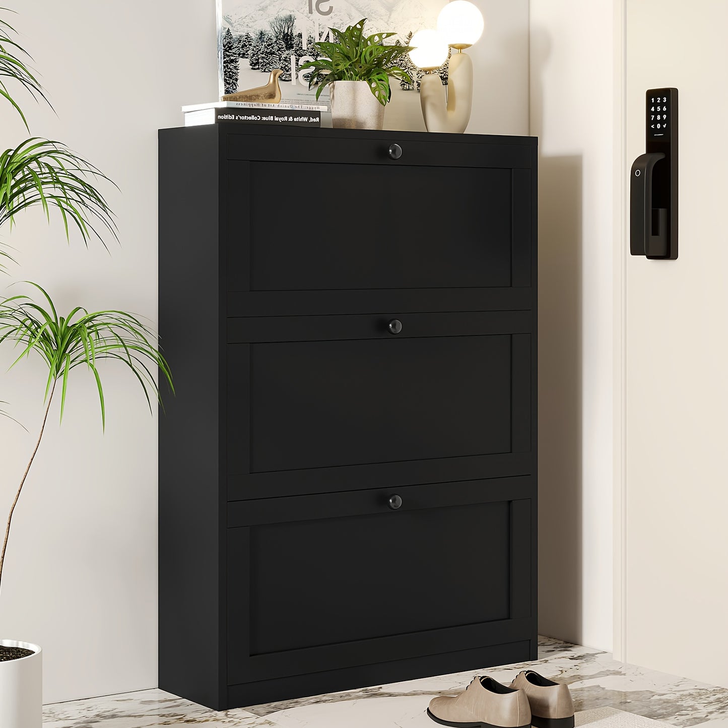 Shoe Cabinet with 3 Flip Drawers & Adjustable Shelf, Narrow Shoe Storage Cabinet for Entryway, Freestanding Hidden Shoe Organizer