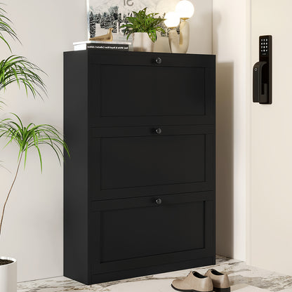 Shoe Cabinet with 3 Flip Drawers & Adjustable Shelf, Narrow Shoe Storage Cabinet for Entryway, Freestanding Hidden Shoe Organizer