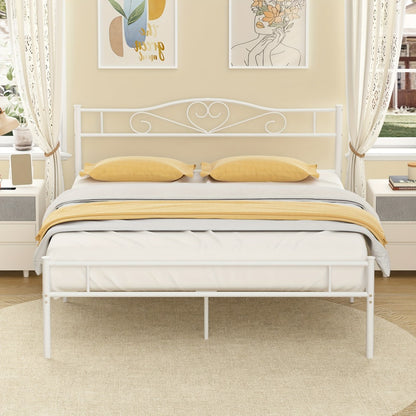 Metal Platform Bed Frame with Headboard and Footboard Steel Slat Support No Box Spring Needed Noise Free - Twin Full Queen Sizes for Bedroom Guest Room Dorm | Black White Gold Pink