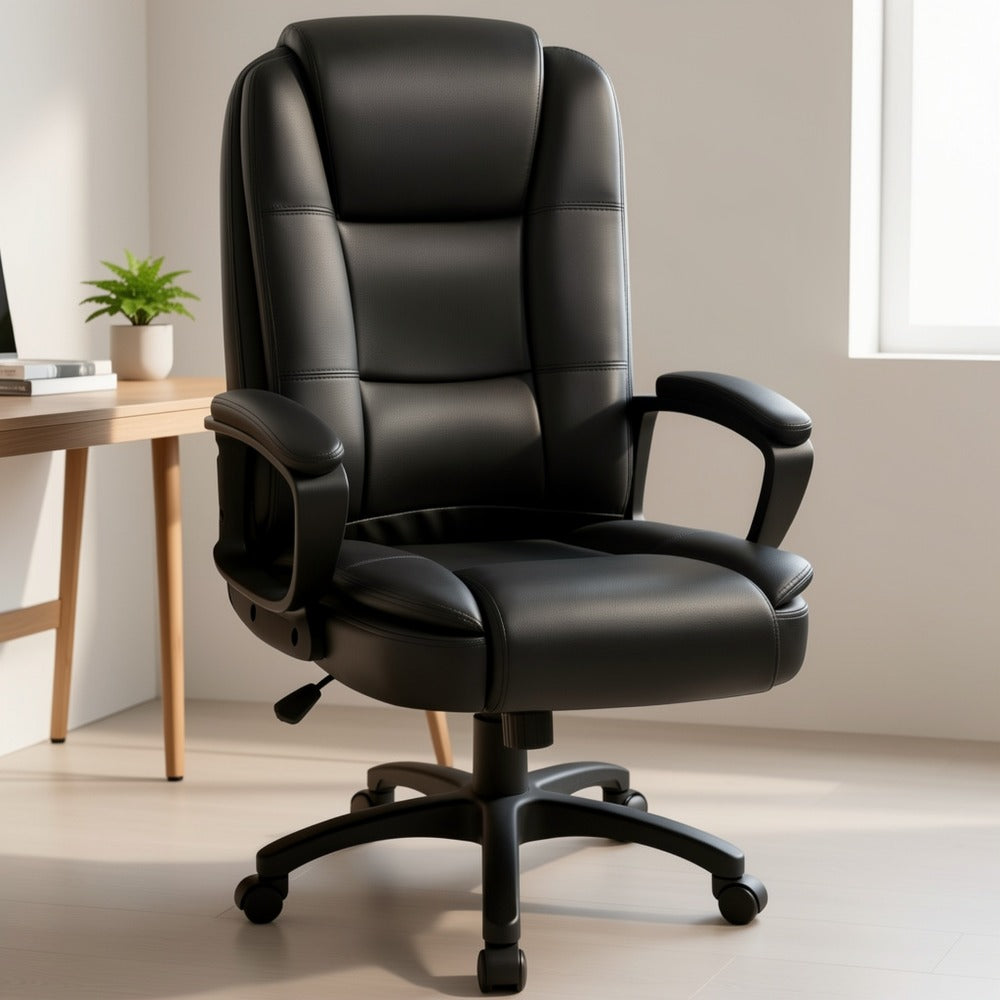 Big & Tall Executive Office Chair 400 lbs – Ergonomic PU Leather High Back Chair with Adjustable Armrests & Lumbar Support, Long Sitting Comfort, Home Office & Computer Desk, Brown Grey White