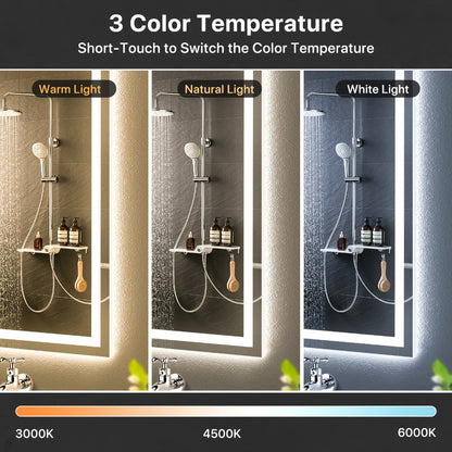 LED Bathroom Mirror 24x36 Inch with Front & Backlight Anti-Fog Dimmable, 3 Color Temperatures Memory Function Shatter-Proof Tempered Glass Vanity Wall Mirror Horizontal Vertical