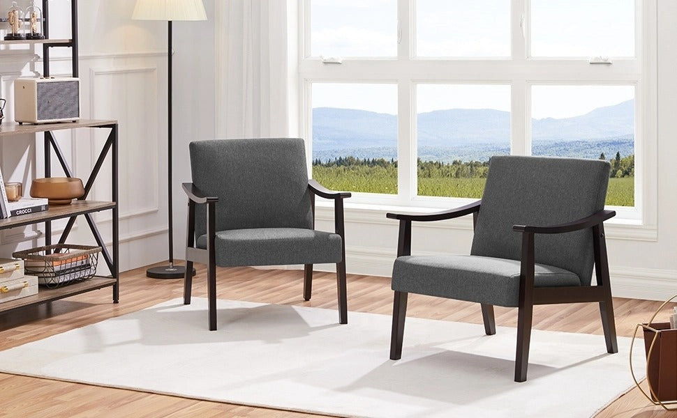 Costoffs Modern Armchair with Solid Wood Legs, Upholstered Accent Chair for Bedroom/Living Room/Guestroom, Available in Faux Leather or Boucle Fabric
