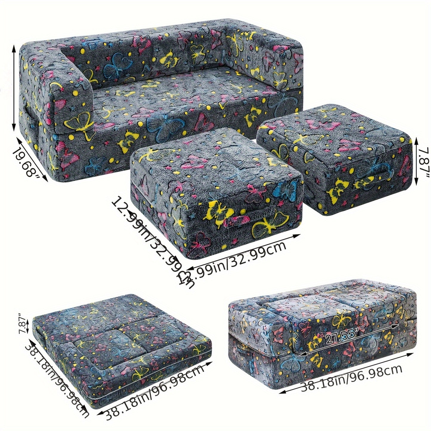 Sofabed Set, Luminous Folding Sofa Bed, Multifunctional Folding Sofa Cushion Suitable For Game Room, Bedroom.