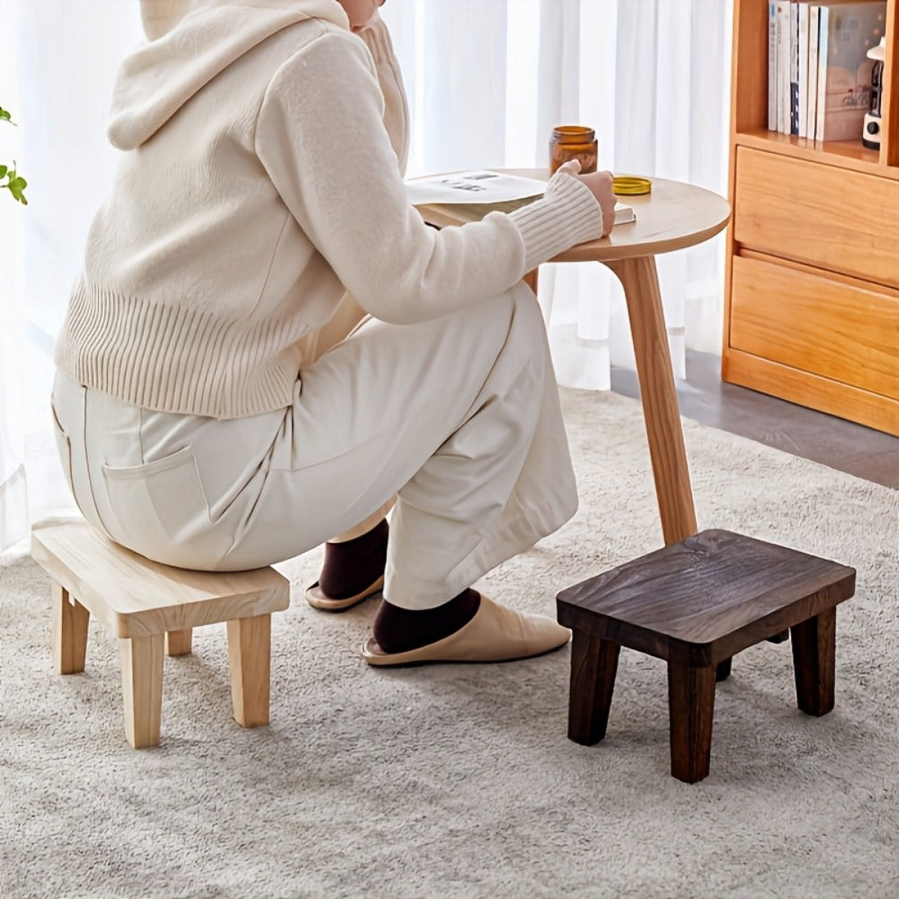 Solid Wood Japanese Style Square Stool Low Seat Chair No Cushion Footrest for Living Room Bedroom Entryway Outdoor, Tatami Floor Stool Easy Clean Minimalist Furniture