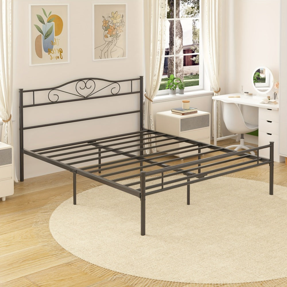 Metal Platform Bed Frame with Headboard and Footboard Steel Slat Support No Box Spring Needed Noise Free - Twin Full Queen Sizes for Bedroom Guest Room Dorm | Black White Gold Pink