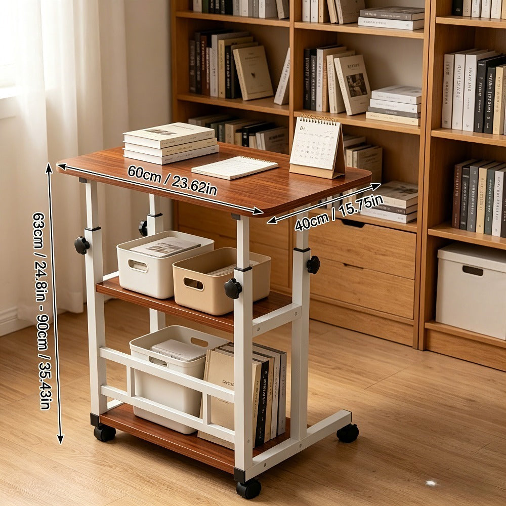 Height Adjustable Computer Desk with Storage Shelf & Wheels – Mobile Rolling Desk for Home Office, Small Space Study Workstation