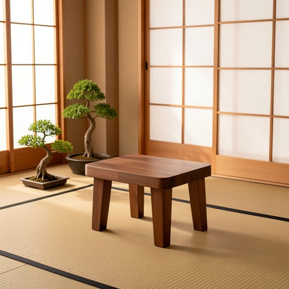 Solid Wood Japanese Style Square Stool Low Seat Chair No Cushion Footrest for Living Room Bedroom Entryway Outdoor, Tatami Floor Stool Easy Clean Minimalist Furniture