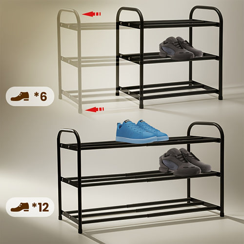 Upgraded 2/3 Layer Adjustable Metal Shoe Rack - Adjustable Width From 17.7 Inches to 32.56 Inches, Saving Space for Storage, Sturdy Metal Black, Indoor Shoe Cabinet for Storage, Suitable for Cloakrooms And Foyer